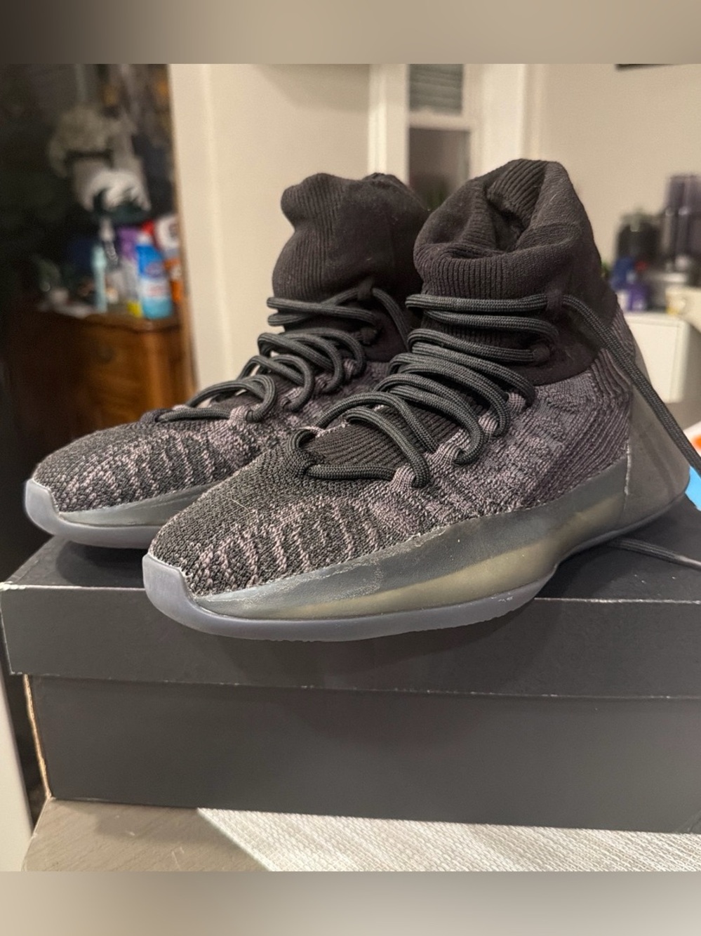 Yeezy Black Knit Sock-Style basketball sneaker